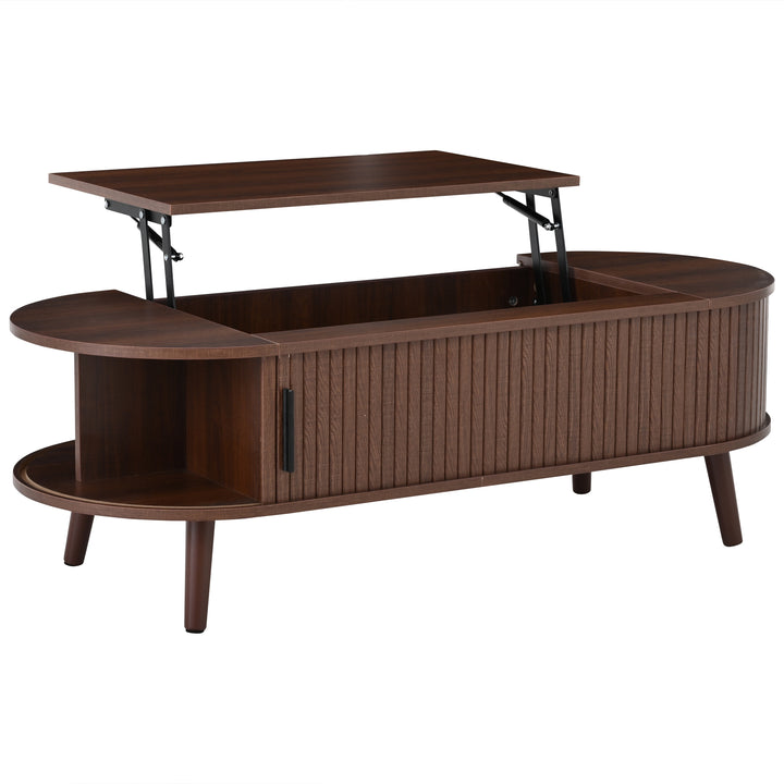 Lift Top Dark Wood Oval Coffee Table with Hidden Storage 120x50cm VASEEDGE