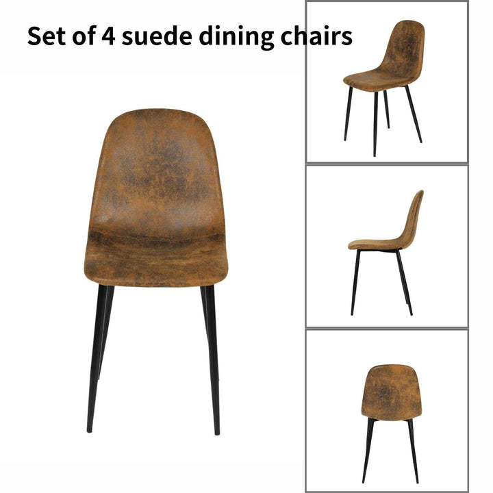 Dining Chair Set of 6, Suede Upholstery, Brown, Space-Saving Stackable Design, Metal Legs, Modern Style for Kitchen or Garden