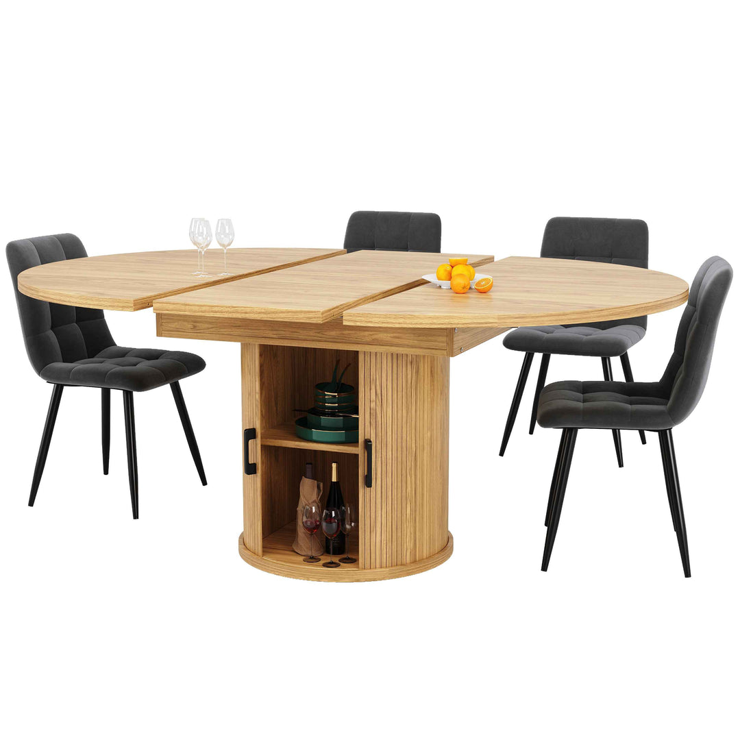 Extendable natural wooden look dining table round to oval 118–158cm INFINITEQUASI