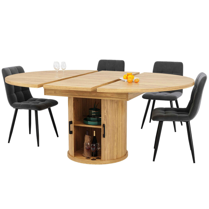 Extendable natural wooden look dining table round to oval 118–158cm INFINITEQUASI