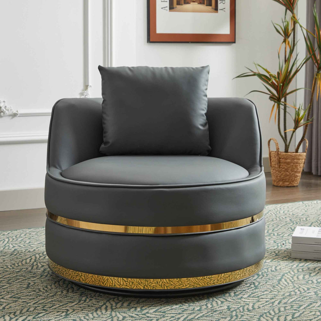 00+缺图 360°  Swivel Barrel Chair Grey PU Leather 78 cm Accent Chair for Living Room TRUNKGREEN
