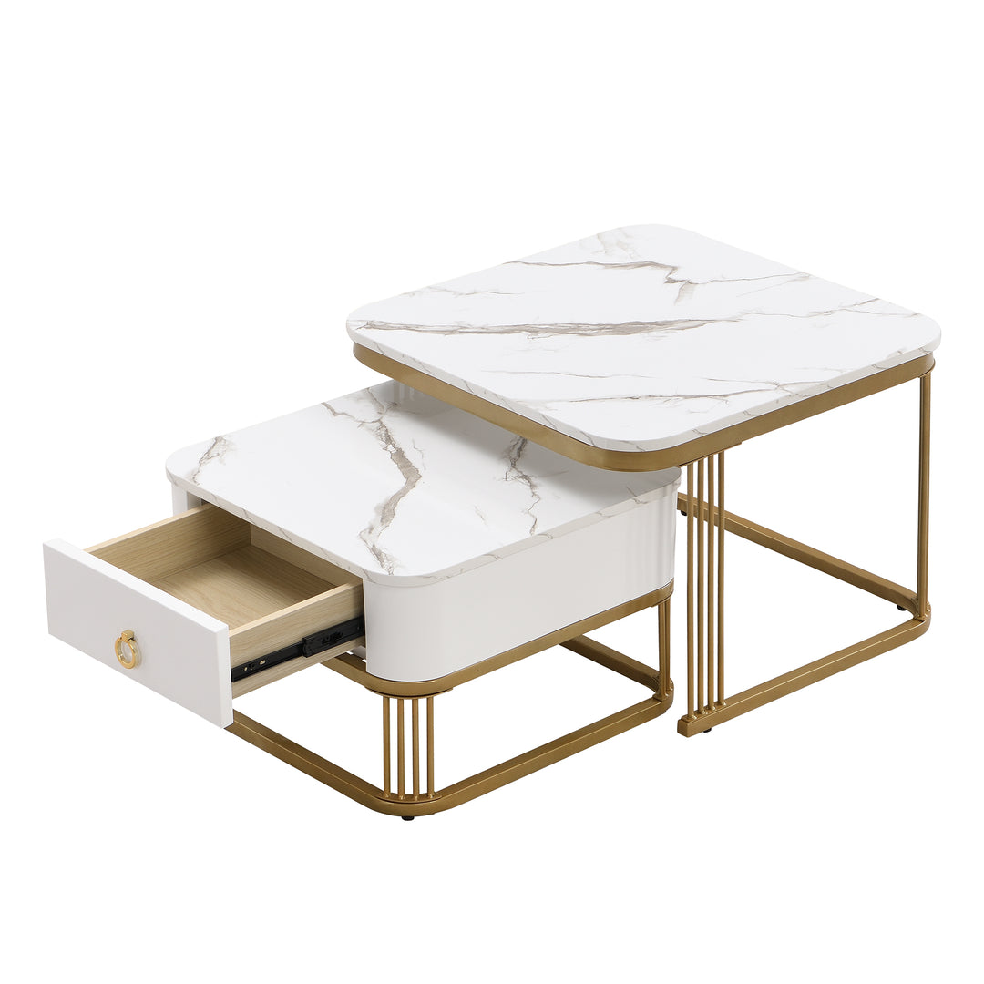 White high gloss marble-look nesting coffee table VREVIEK WHITE UK