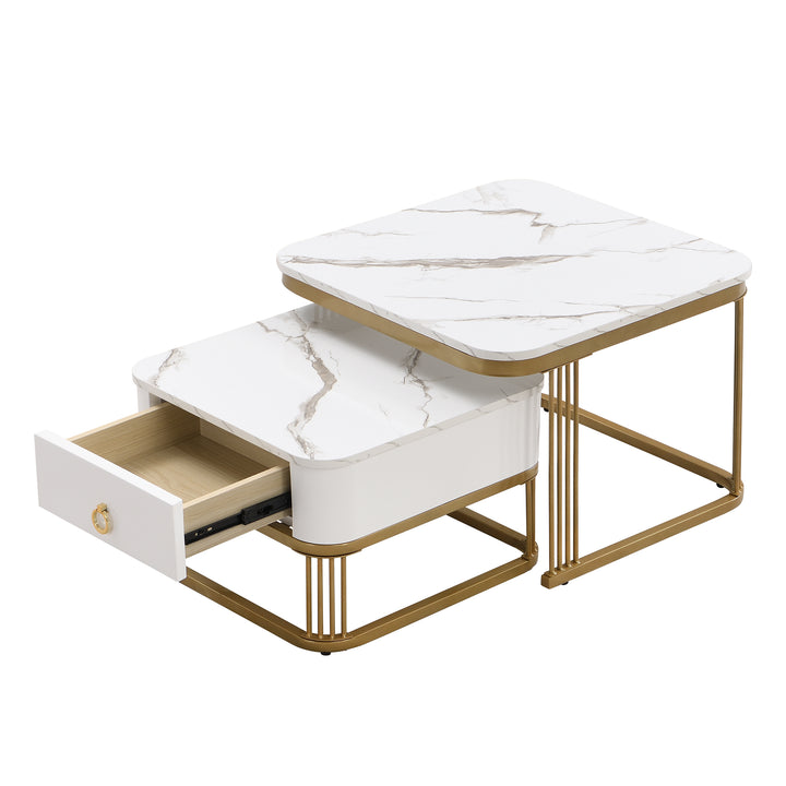 White high gloss marble-look nesting coffee table VREVIEK WHITE UK