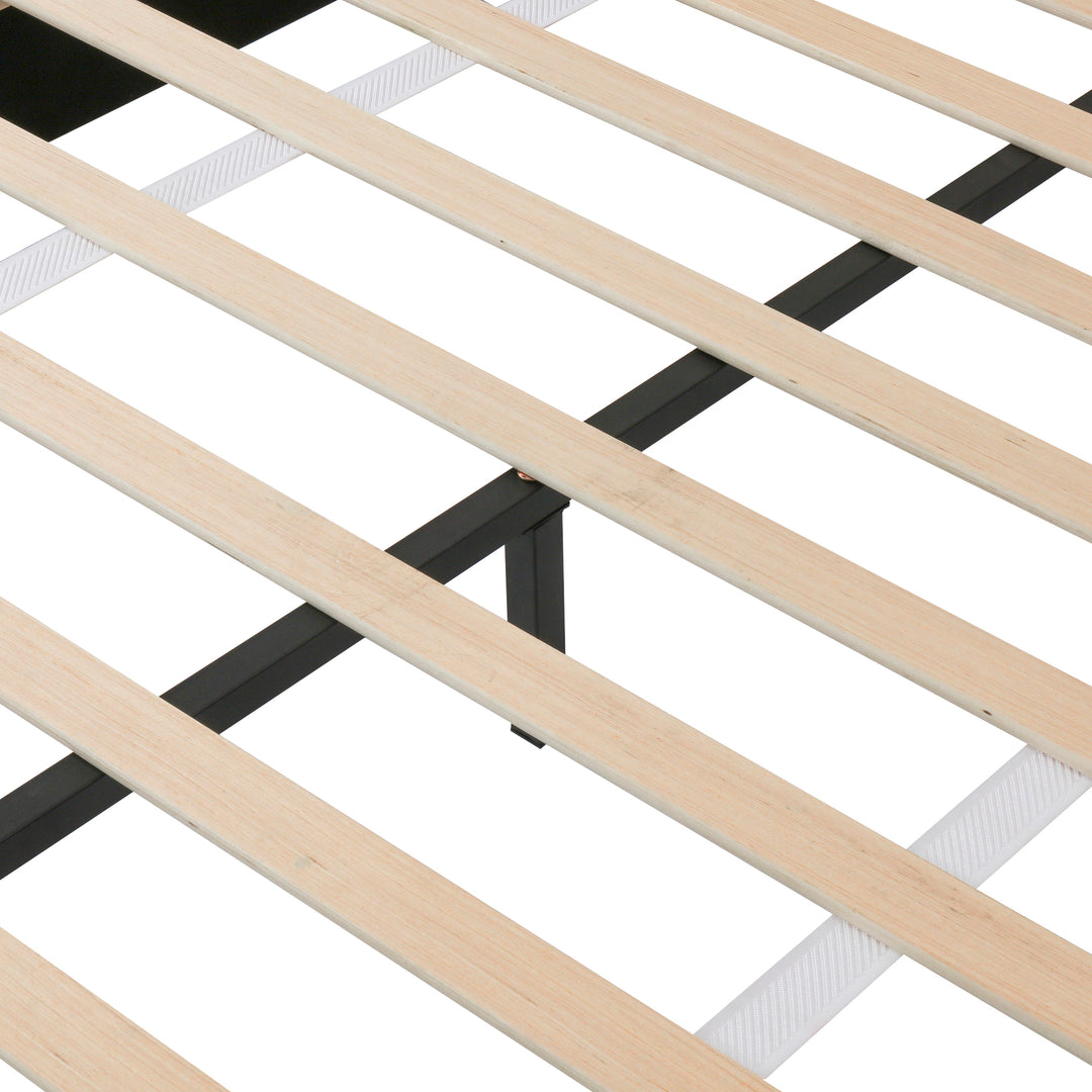 Beige velvet upholstered double bed (135×190cm) 2 drawers and storage pockets PORE