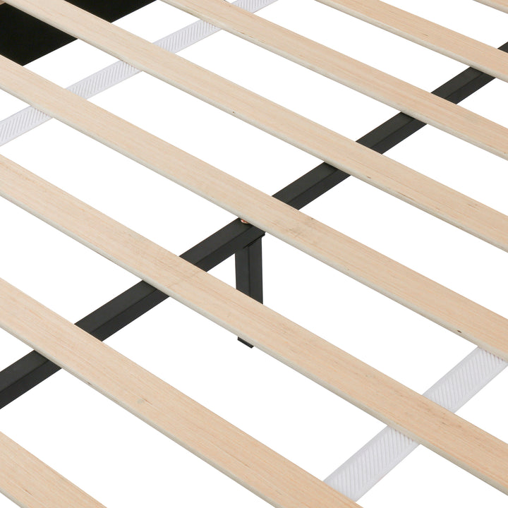 Beige velvet upholstered double bed (135×190cm) 2 drawers and storage pockets PORE