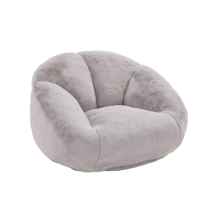 Lazy chair shell shaped sofa light grey faux fur, memory foam bean bag chair removable cover