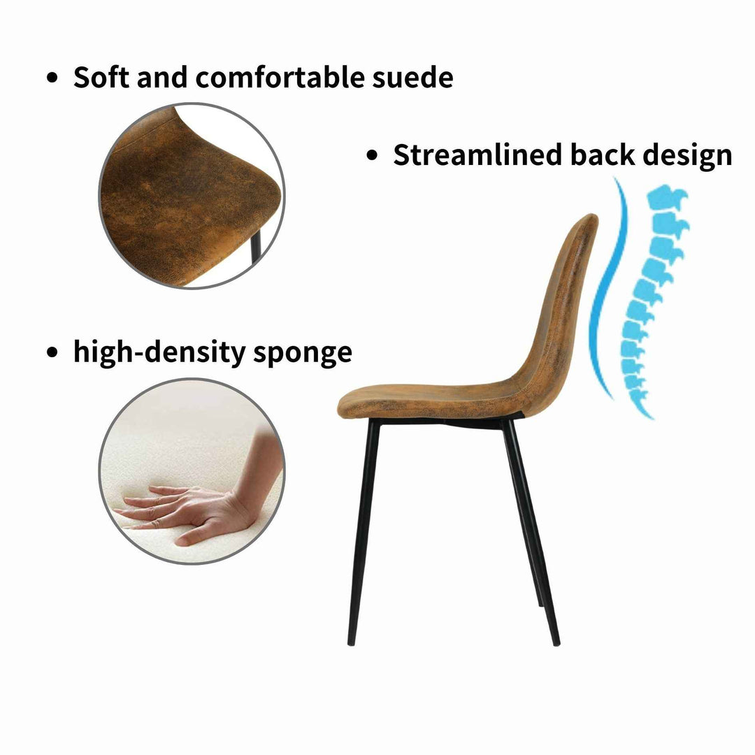 Dining Chair Set of 6, Suede Upholstery, Brown, Space-Saving Stackable Design, Metal Legs, Modern Style for Kitchen or Garden
