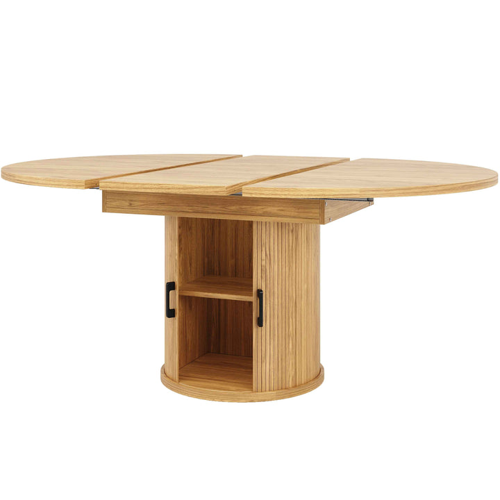 Extendable natural wooden look dining table round to oval 118–158cm INFINITEQUASI
