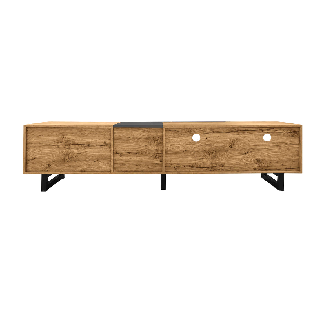 Colorblock TV cabinet retro wood grain compartments, U-shaped metal legs RESPIRATO