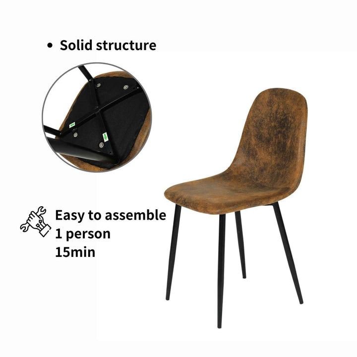 Dining Chair Set of 6, Suede Upholstery, Brown, Space-Saving Stackable Design, Metal Legs, Modern Style for Kitchen or Garden