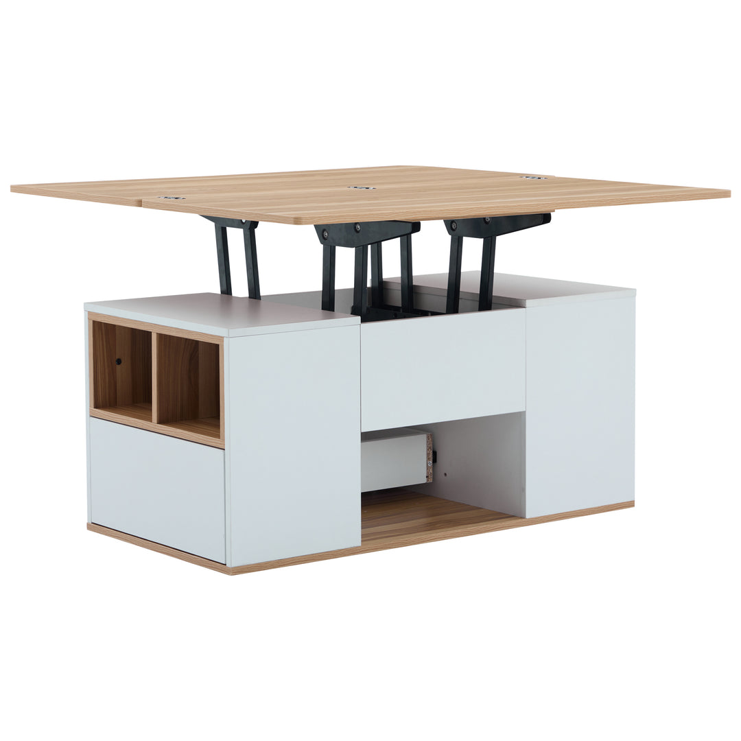 Modern white & oak lift-top coffee table hidden storage CLOUDWING