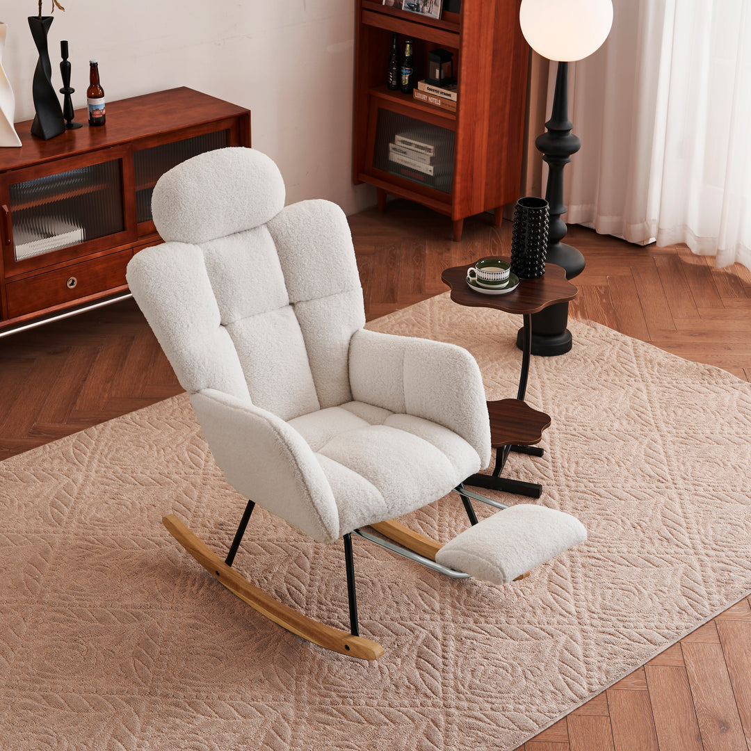 Teddy fabric tufted nursery rocking chair with footrest HABOOBBREATH