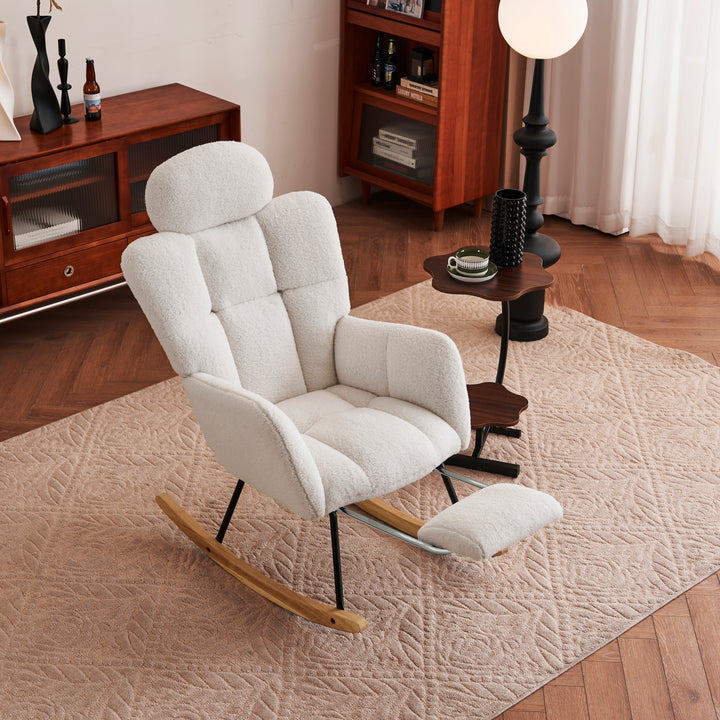 Teddy fabric tufted nursery rocking chair with footrest HABOOBBREATH