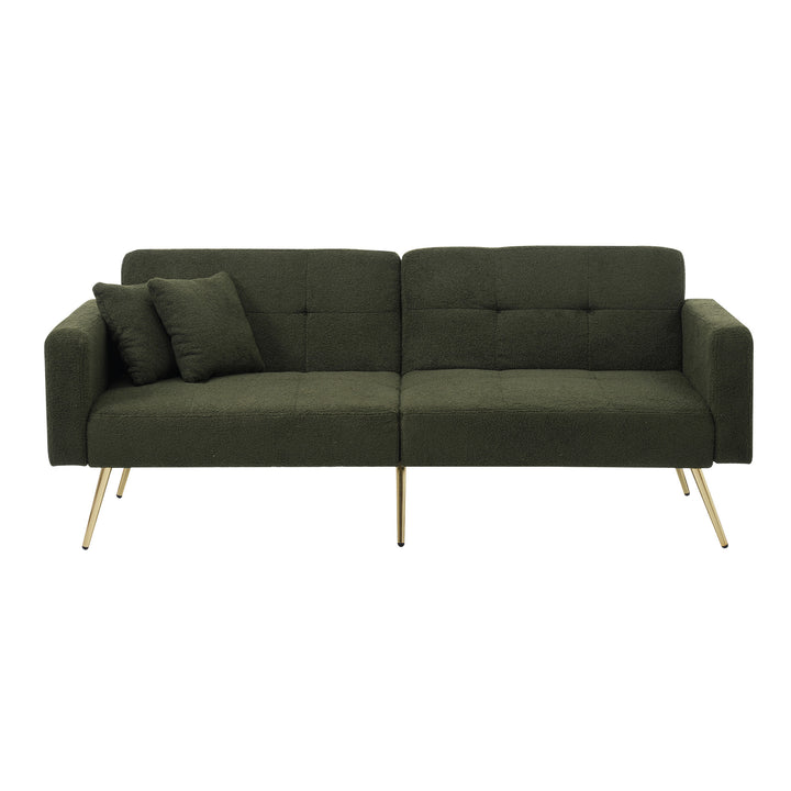 Olive green sherpa 3-seater clic-clac sofa bed, adjustable backrest & side pocket ALDEN GREEN UK