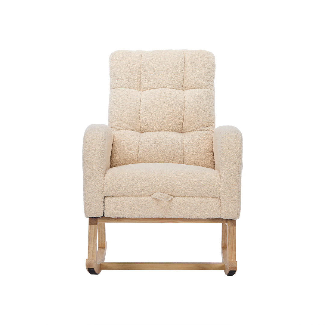 Beige teddy nursery rocking chair with adjustable footrest COMETLOAM