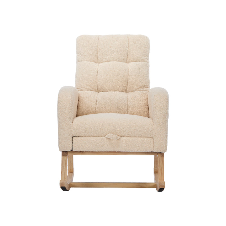 Beige teddy nursery rocking chair with adjustable footrest COMETLOAM