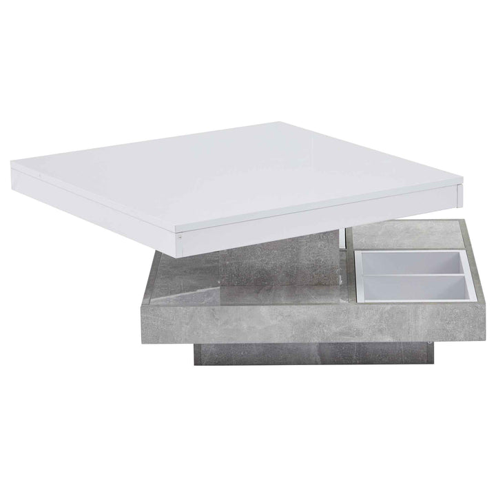 Rotating 360° white high-gloss coffee table marble-patterned, double-layer storage FLARENEXUSA