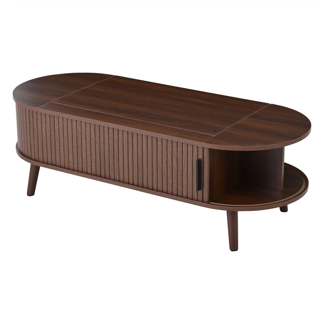 Lift Top Dark Wood Oval Coffee Table with Hidden Storage 120x50cm VASEEDGE