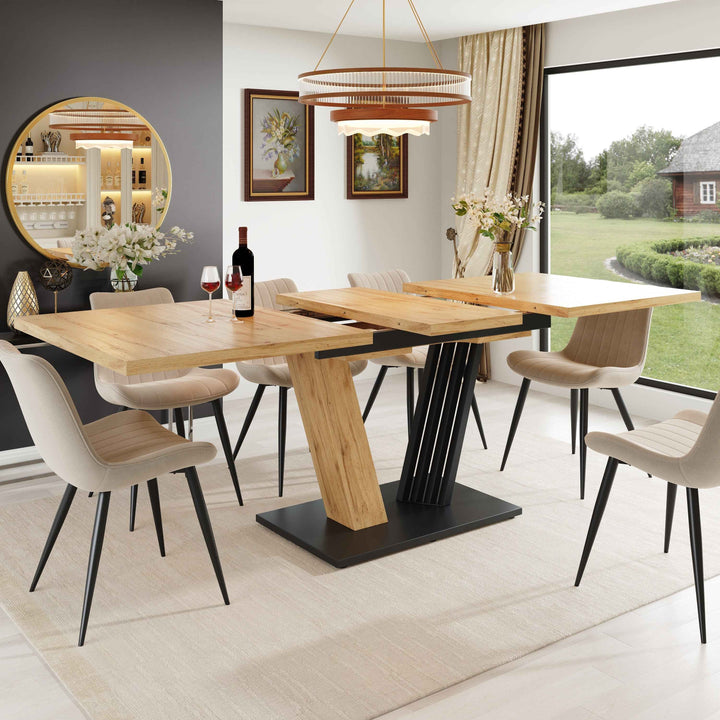 Extendable dining table wood grain V shape legs 120-160x80cm INFINITEZYNTH
