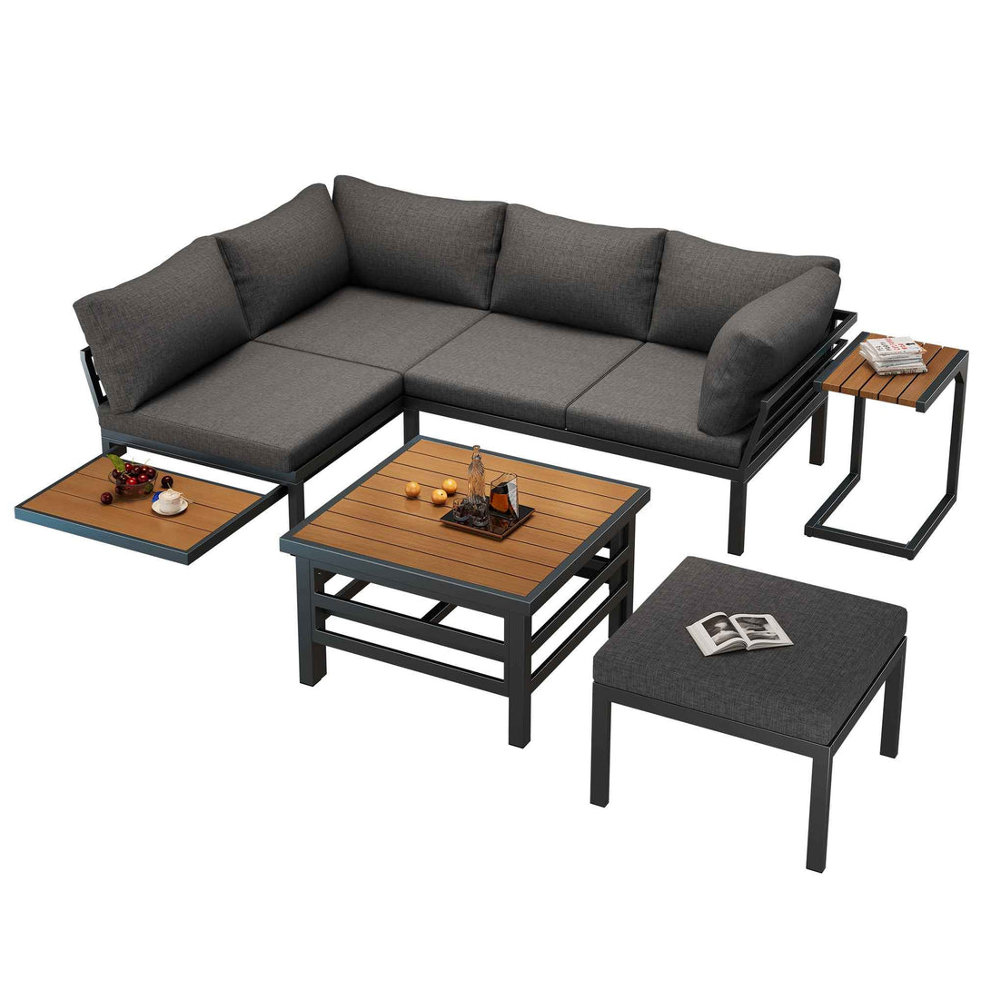 Outdoor patio furniture set, 2 double sofas, ottoman, lift-top coffee table FLAREQUASARX