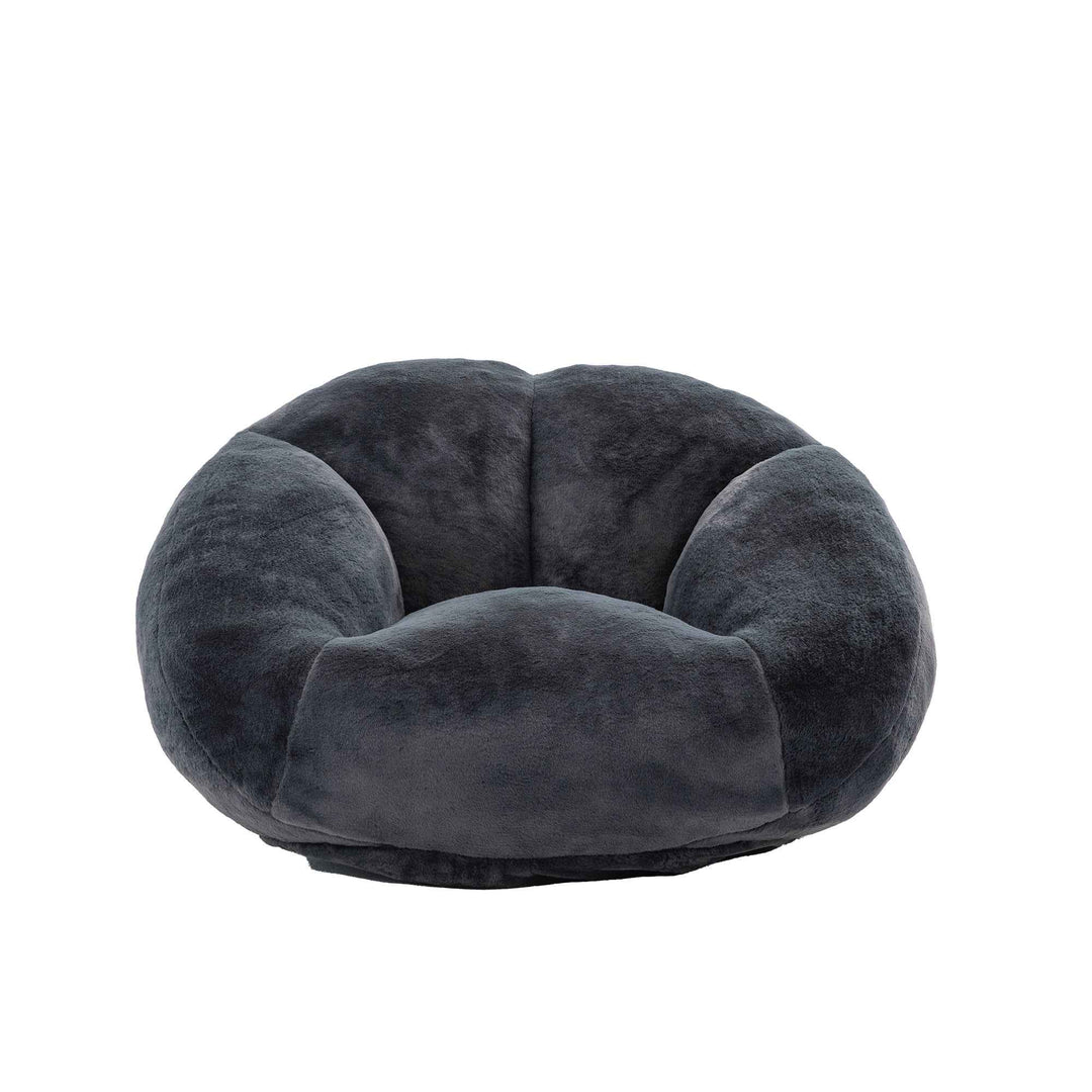 Lazy chair shell shaped sofa black faux fur, memory foam bean bag chair removable cover