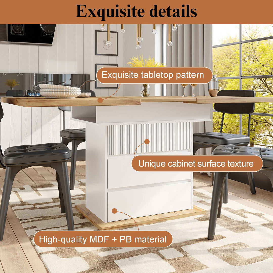 Telescopic Dining Table 110-140 x 80 cm White MDF, Extendable Foldable Table for 4-6, Space-Saving with Storage Shelves for Kitchen & Living Room