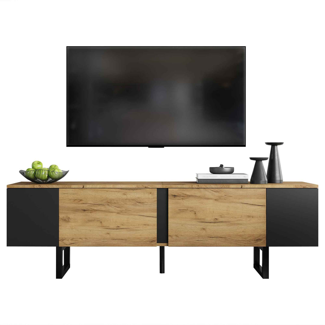 Natural wood & black TV stand up to 2 doors & 2 side cabinets INFINITEMERI