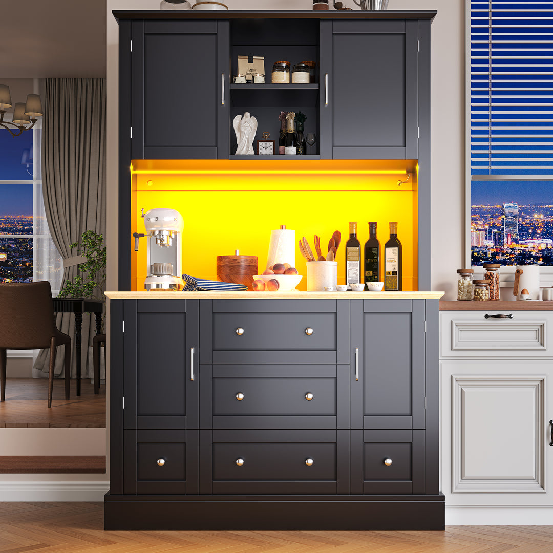 Black kitchen cabinet hutch with music-sync LED lighting HALITECUBE