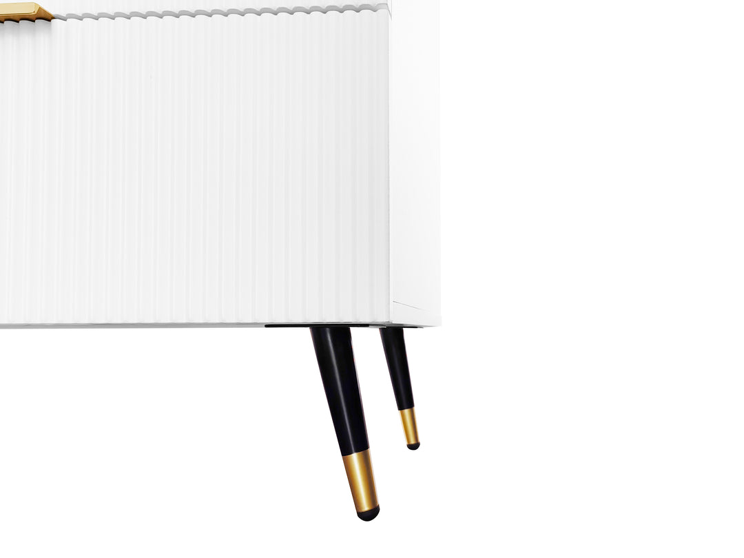 White and gold particle board storage sideboard with 6 drawers FERNGLADE UK