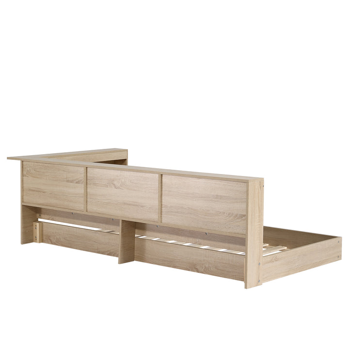 Oak storage single bed with storage shelves, daybed 90x190cm AIRGLOW UK
