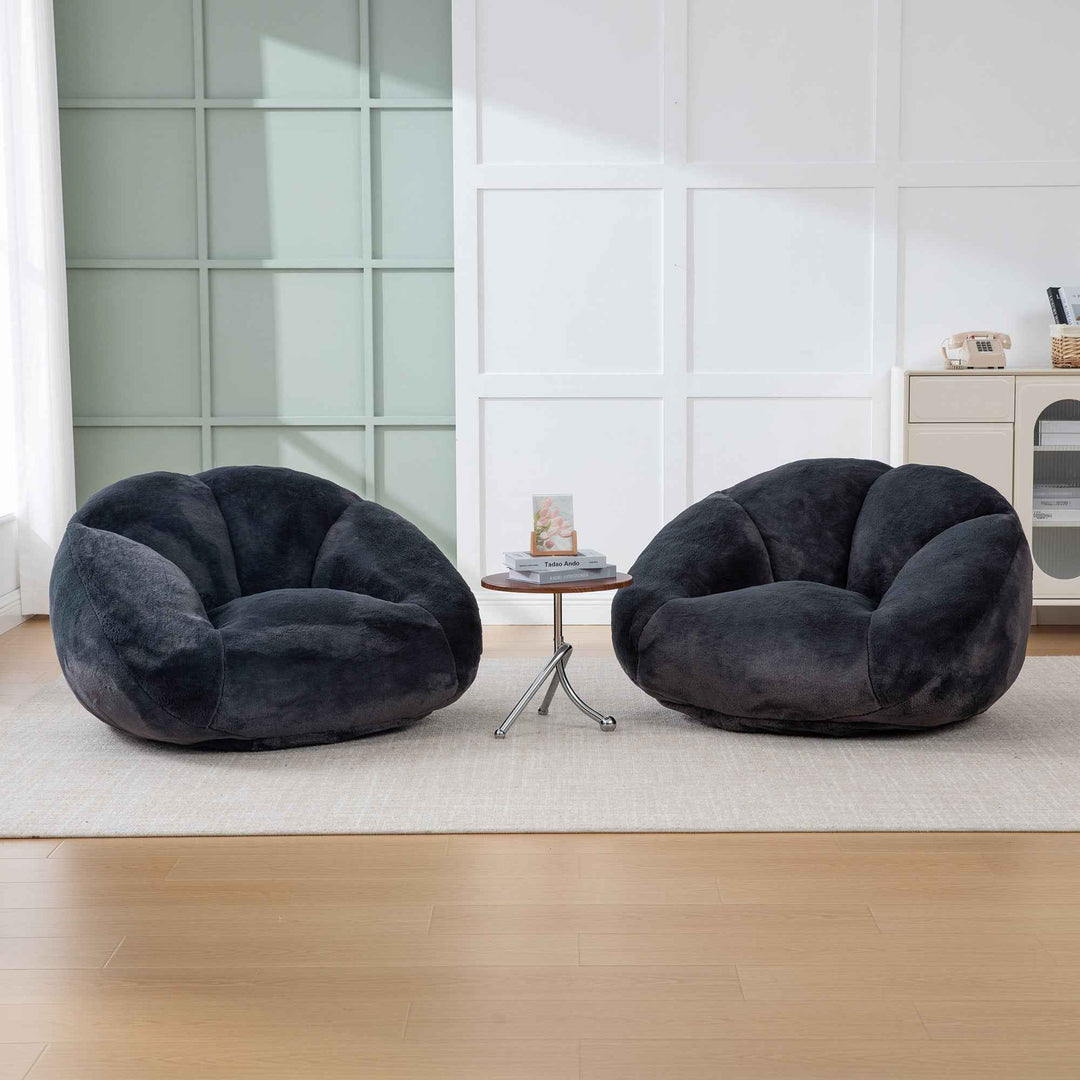 Lazy chair shell shaped sofa black faux fur, memory foam bean bag chair removable cover