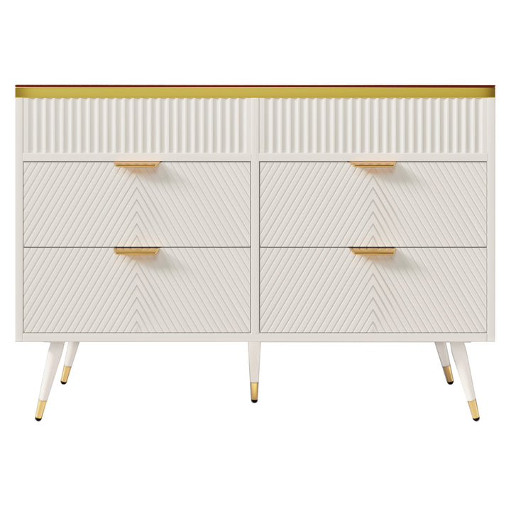 White sideboard dresser with 6 drawers and colored glass golden handles VIGZUN UK