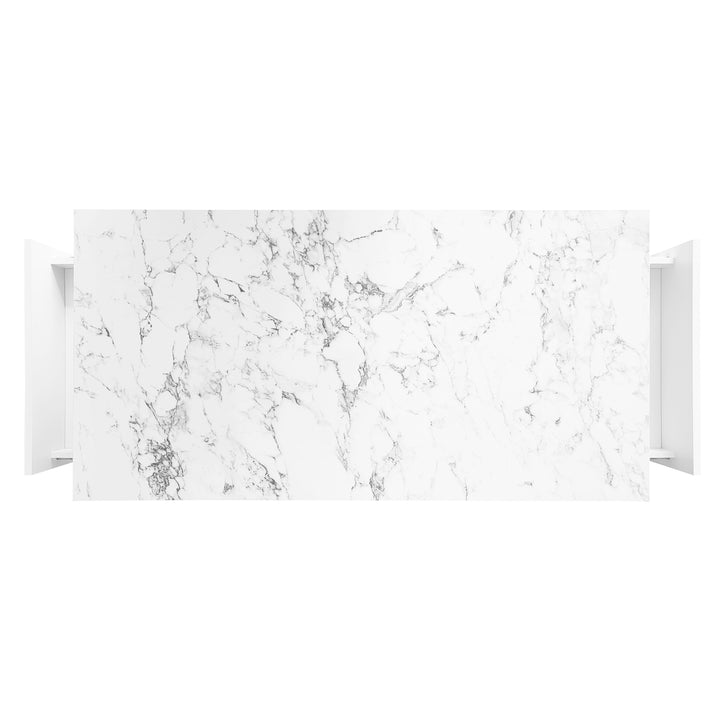 White marble look coffee table with gold accents and 2 drawers CREPUSCRAY
