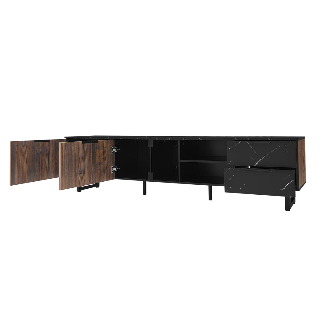 Vintage TV stand with black marble look & LED lighting MIRAGEOOZE