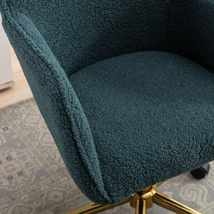 Grey teddy blue velvet office chair with armrests swivel wheel gold base TORQIL BLUE UK