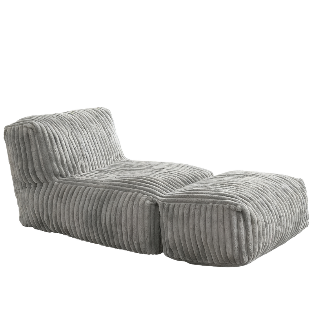 Comfy grey ribbed corduroy lazy sofa bean bag & ottoman set MYSTERIS