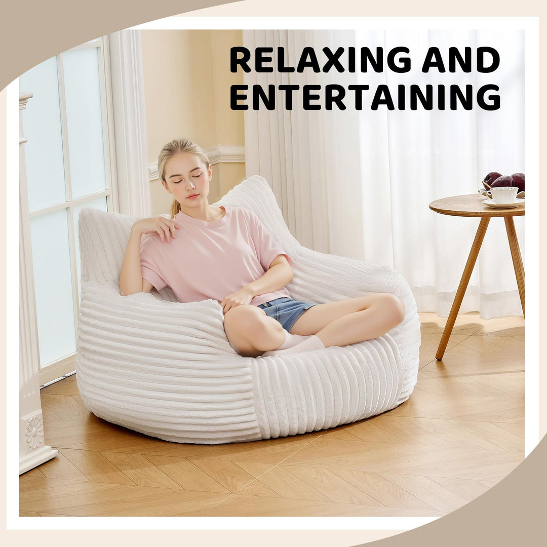 Ultra-Soft white corduroy lazy sofa bean bag chair MYSTERIA