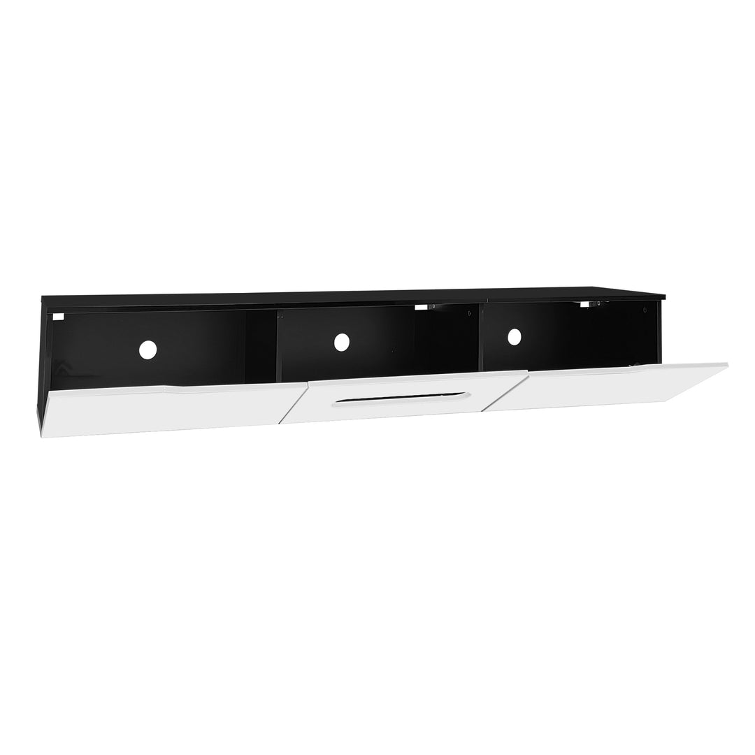 Black and white high gloss suspended TV Stand with LED lighting 180cm AMENSAL