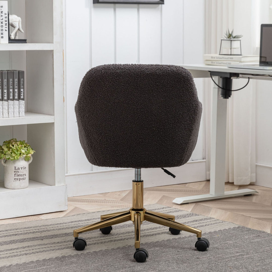 Grey teddy velvet office chair with armrests swivel wheel gold base TORQIL GREY UK