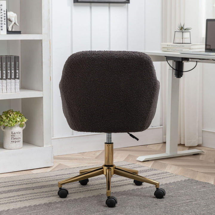 Grey teddy velvet office chair with armrests swivel wheel gold base TORQIL GREY UK