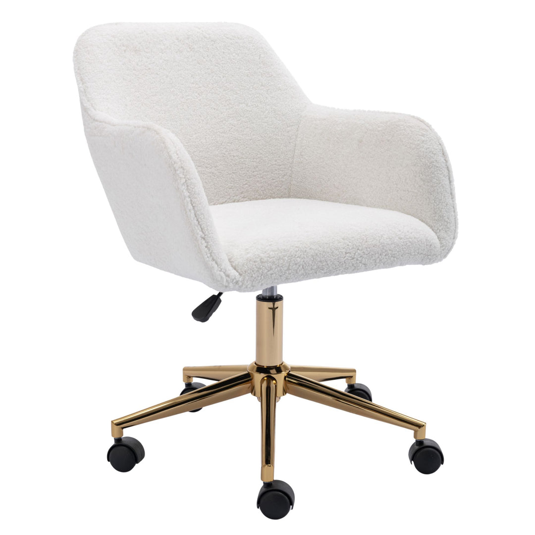 Teddy fabric white swivel office chair golden accents PUMICEGULCH