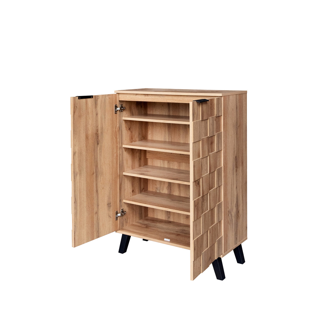 Vintage shoe cabinet textured oak look 3D with adjustable shelves 80×35×110cm FLAGELLUM