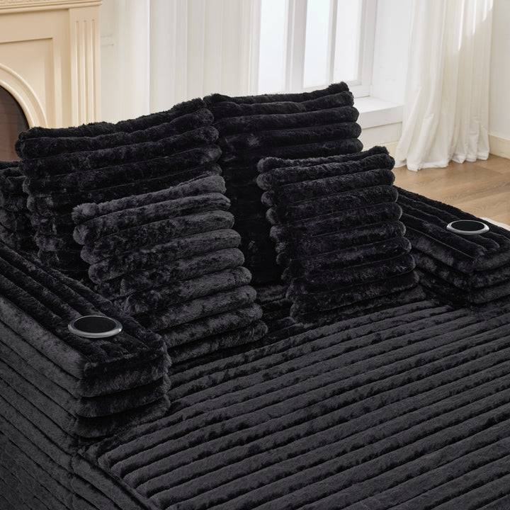 Black Ribbed Velvet Extra-Large Lounge Chair with Cupholders WICKERNIGHTSTAND