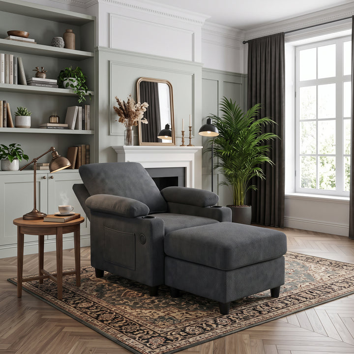 Multi-Functional Grey Corduroy Single Sofa with Adjustable Back and Hidden Storage Ottoman WOODPILLOW