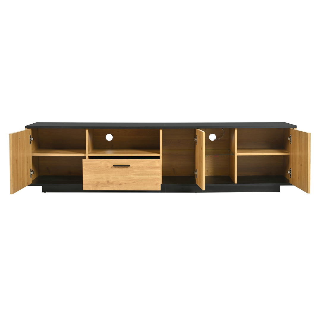 Black wooden TV cabinet with 3 doors & LED lighting INDUSIUM