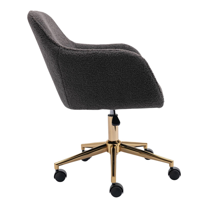 Grey teddy velvet office chair with armrests swivel wheel gold base TORQIL GREY UK