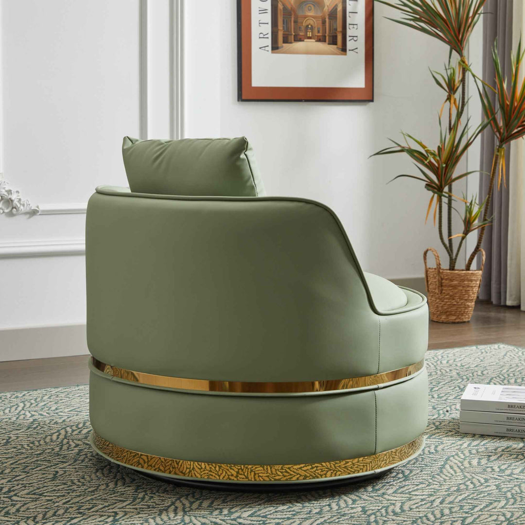 00+缺图 360°  Swivel Barrel Chair Green PU Leather 78 cm Accent Chair for Living Room TRUNKGLASS