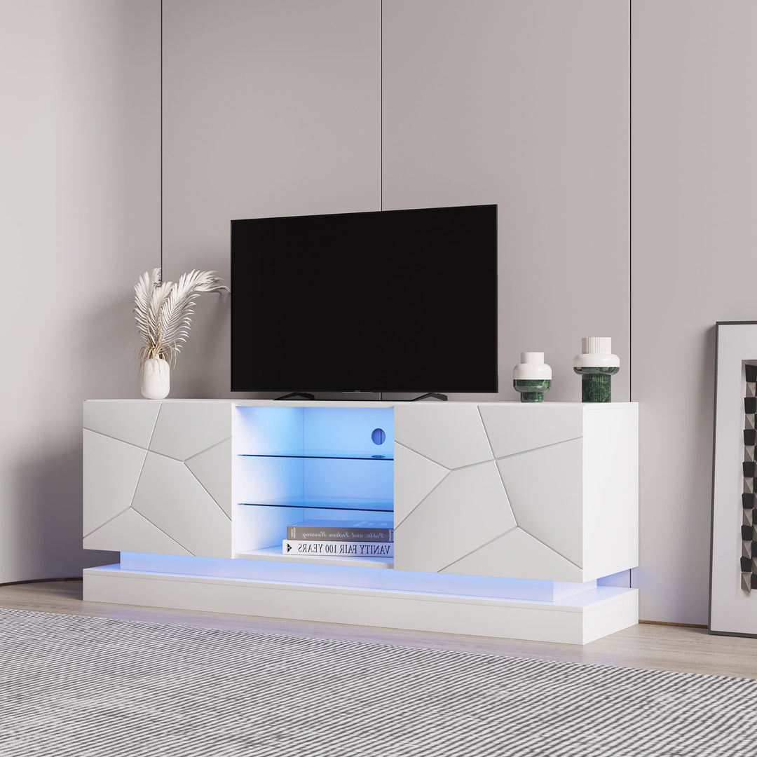 White high gloss modern TV stand with LED lights QUAGMIRE UK