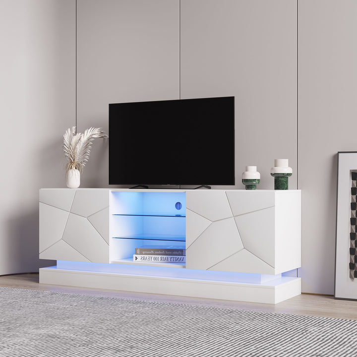 White high gloss modern TV stand with LED lights QUAGMIRE UK