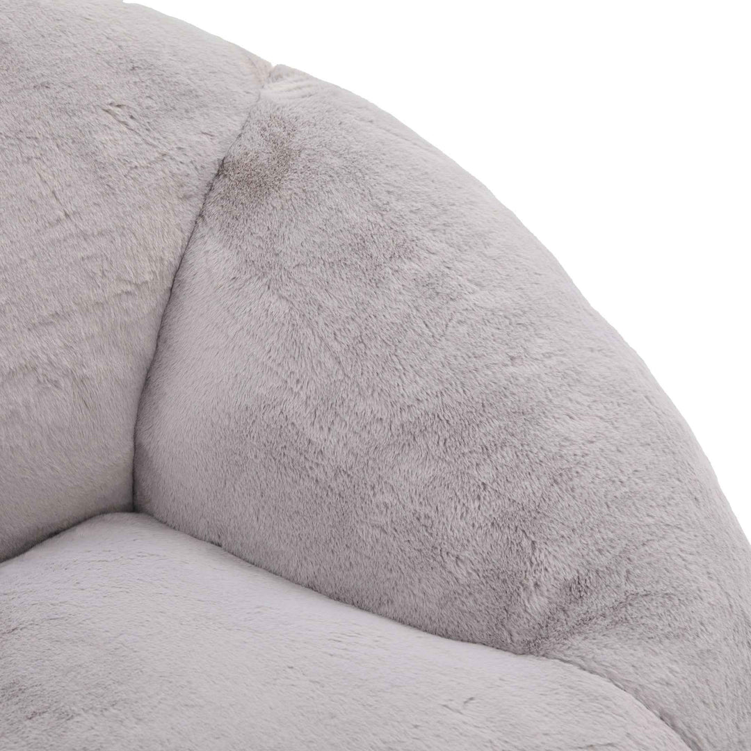 Lazy chair shell shaped sofa light grey faux fur, memory foam bean bag chair removable cover